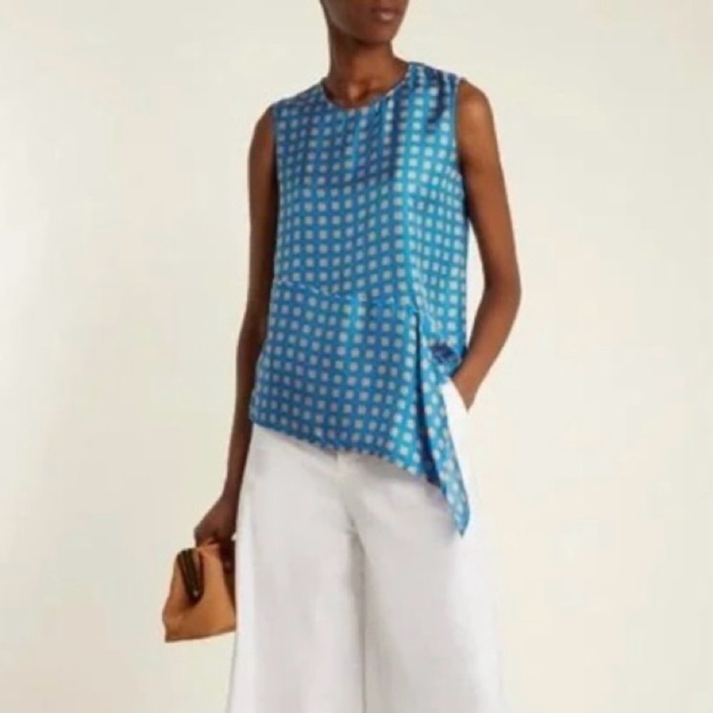 Diane von Furstenberg DVF Mura Tile Print Silk Top Blue P